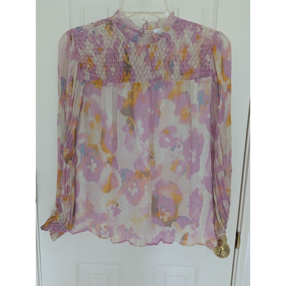 Christy Lynn Silk Pansy Floral High Neck Top